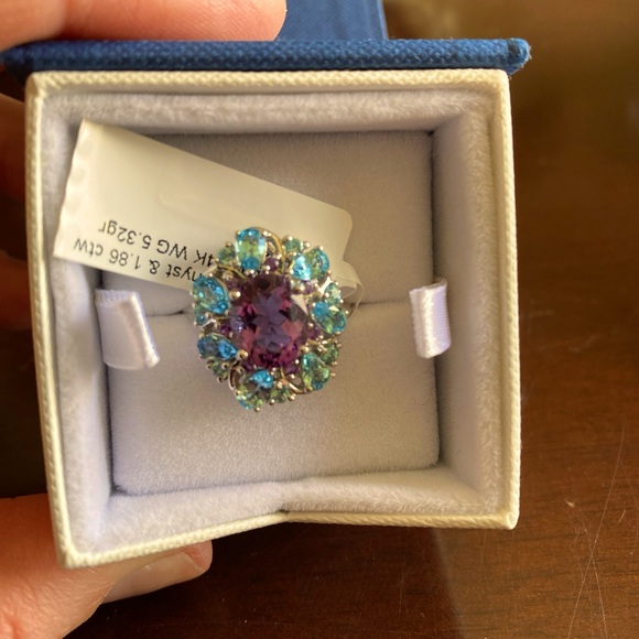 2.27 ctw Amethyst and 1.86 ctw Blue Topaz ring
